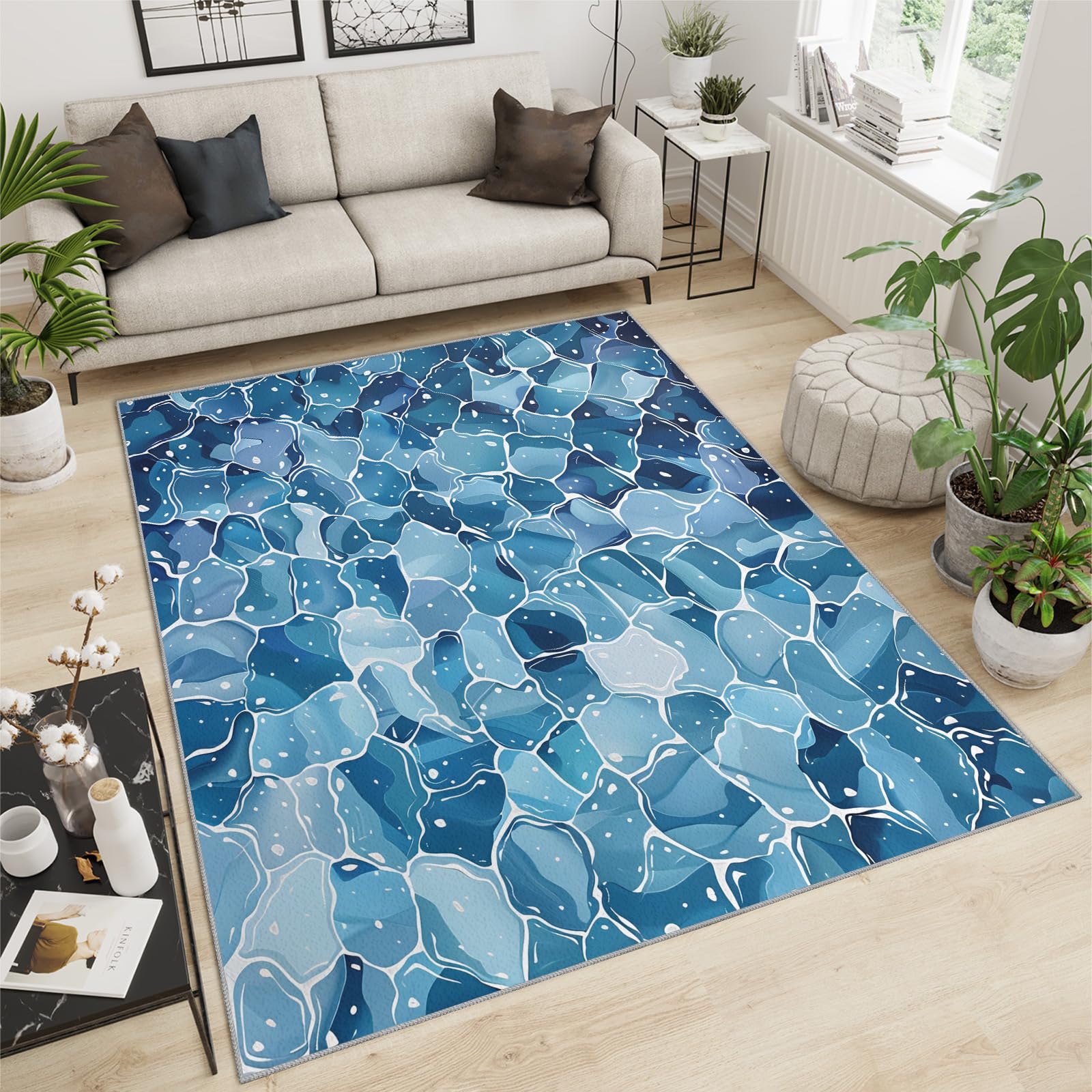 Amazon.com: Aqua Blue Rugs 3x5 Area Rug, Water Texture Washable